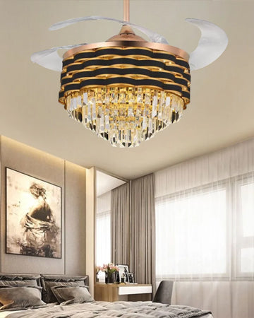 Crystal Retractable Ceiling Fan + Chandelier Light (with Remote Control) 