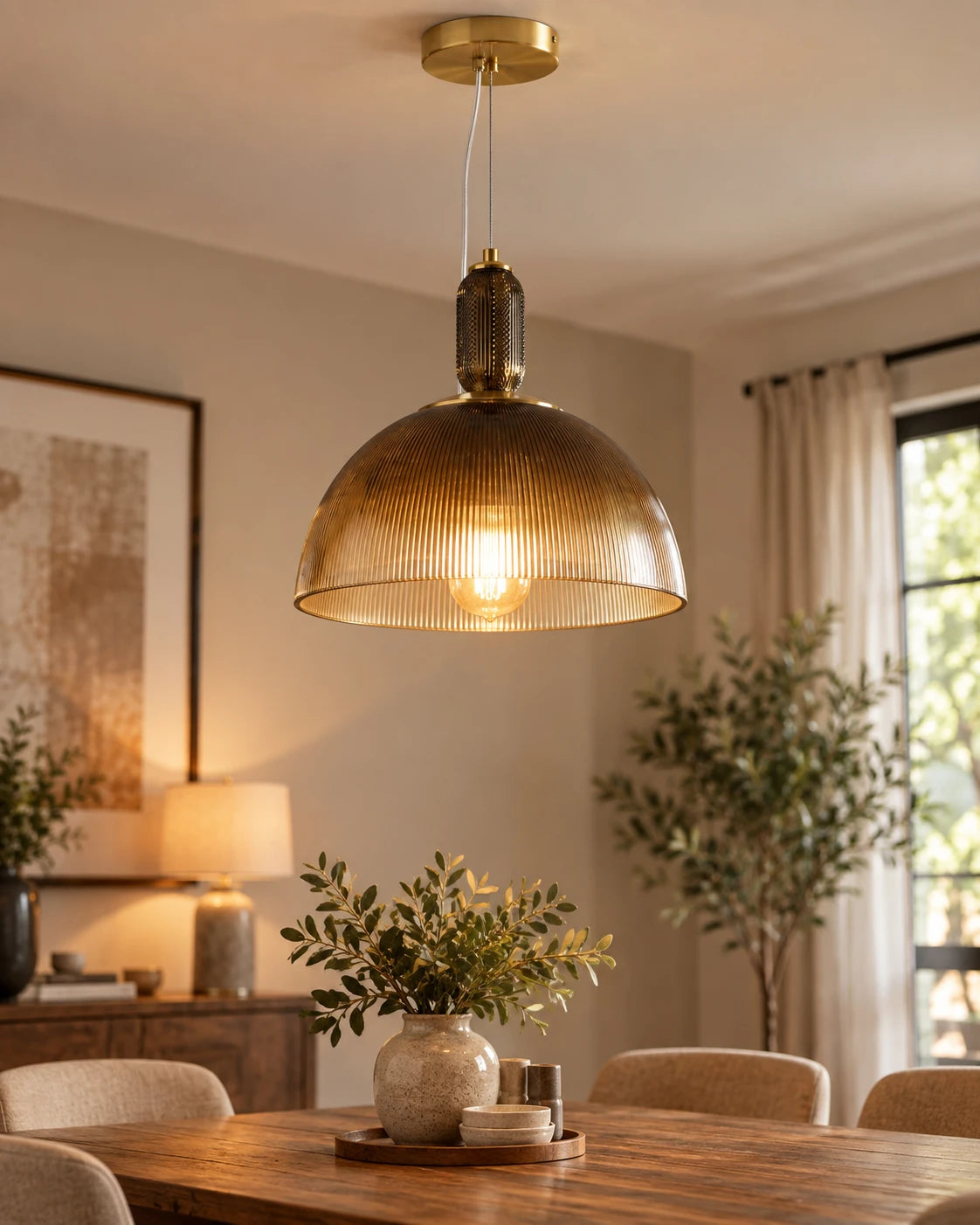 Virelle Smoked Ribbed Glass Pendant