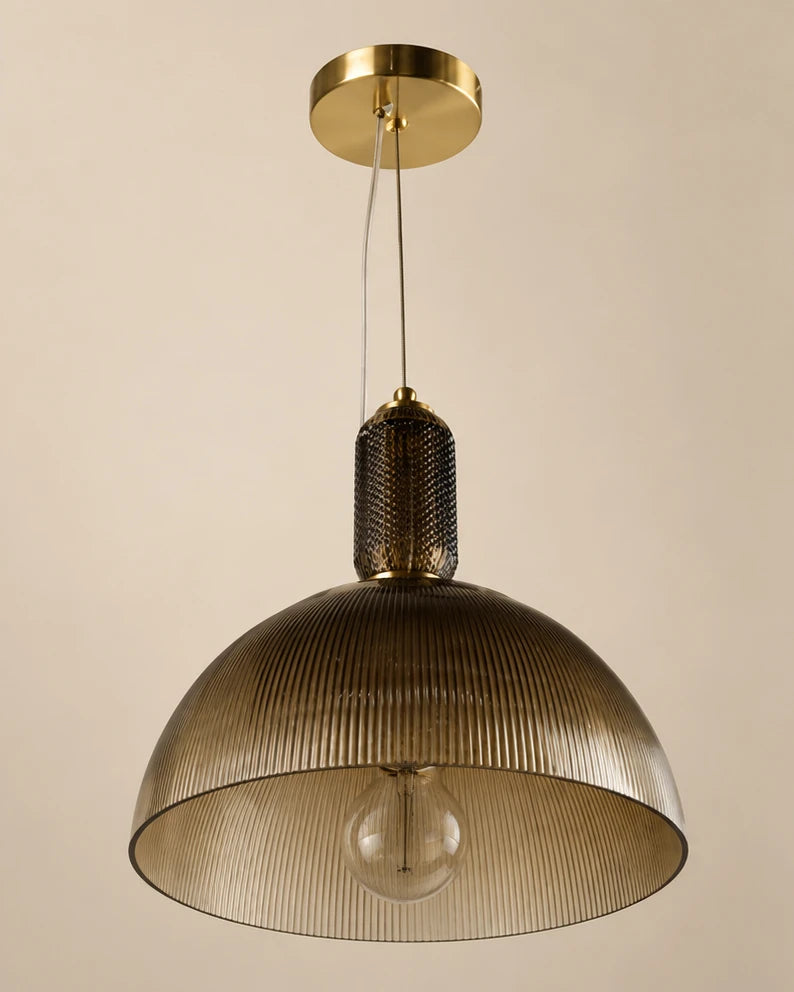 Virelle Smoked Ribbed Glass Pendant