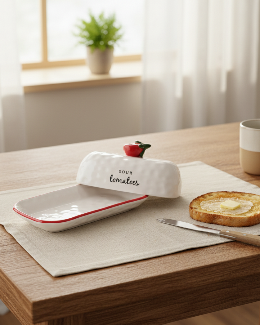Countryside Delight Butter Dish - Red 