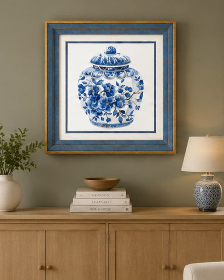 Blue & White Framed Wall art - 12"x12" 