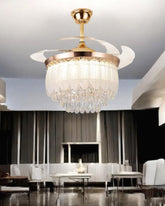 Crystal Leaf Retractable Ceiling Fan + Chandelier Light (with Remote Control) 