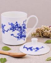 Blue Blossom Bone China Mug with Lid 