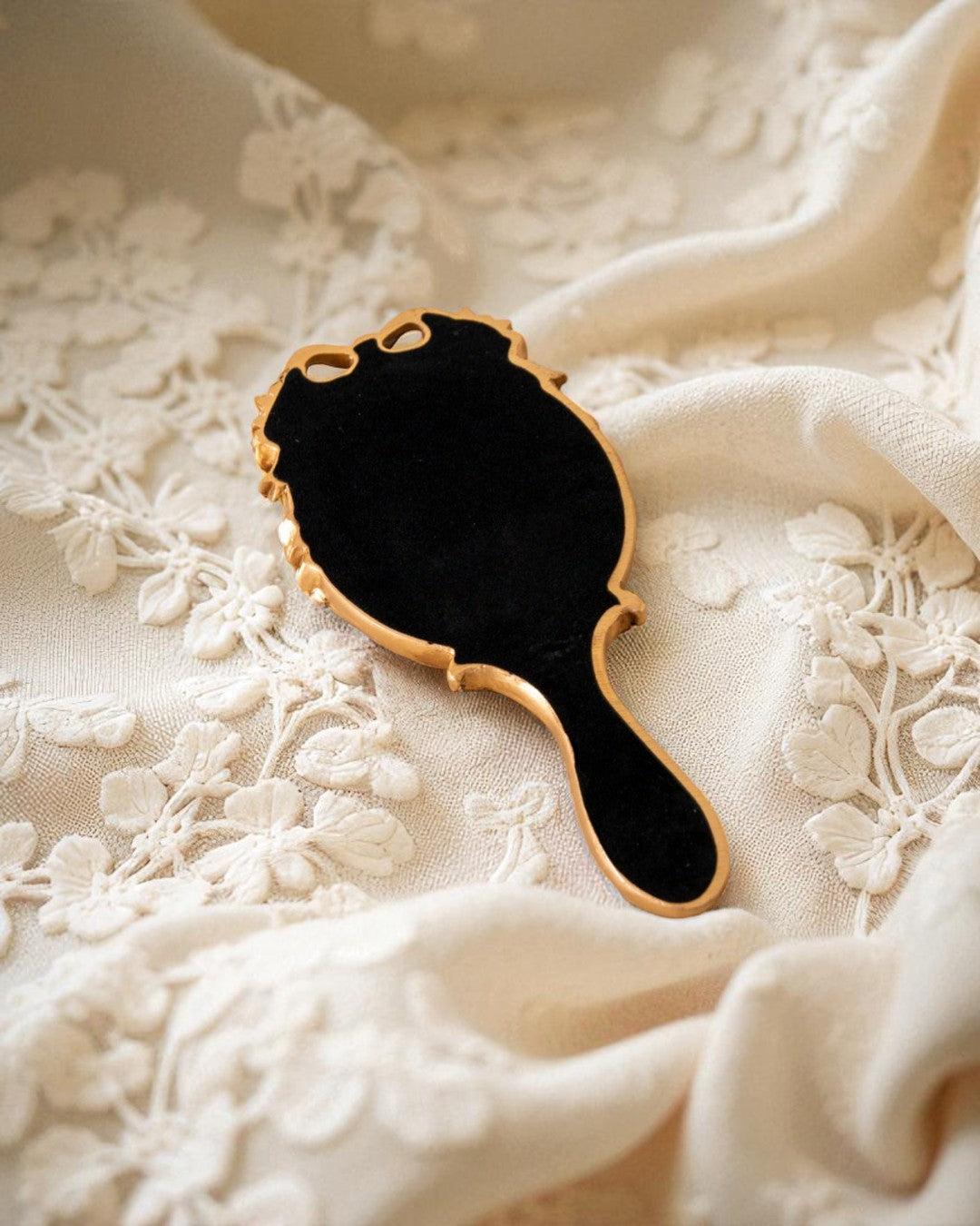 Vintage Aqua Floral Hand Mirror - Gold 