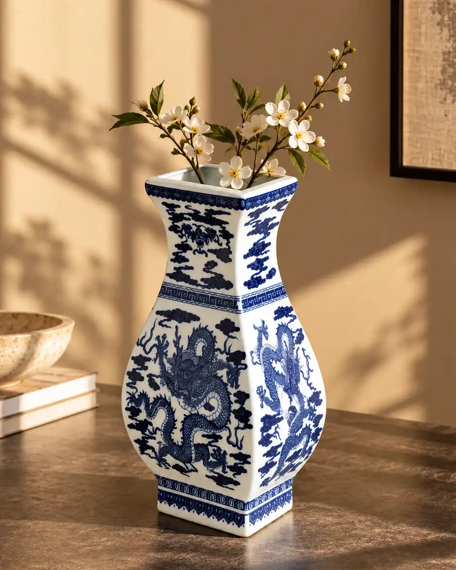 Blue & White Dragon Cloud Motif Vase