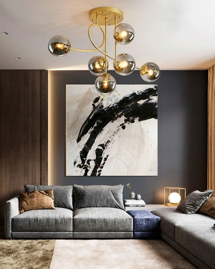 6 Heads Glass Globe Chandelier - Smoke - The Decor Kart 