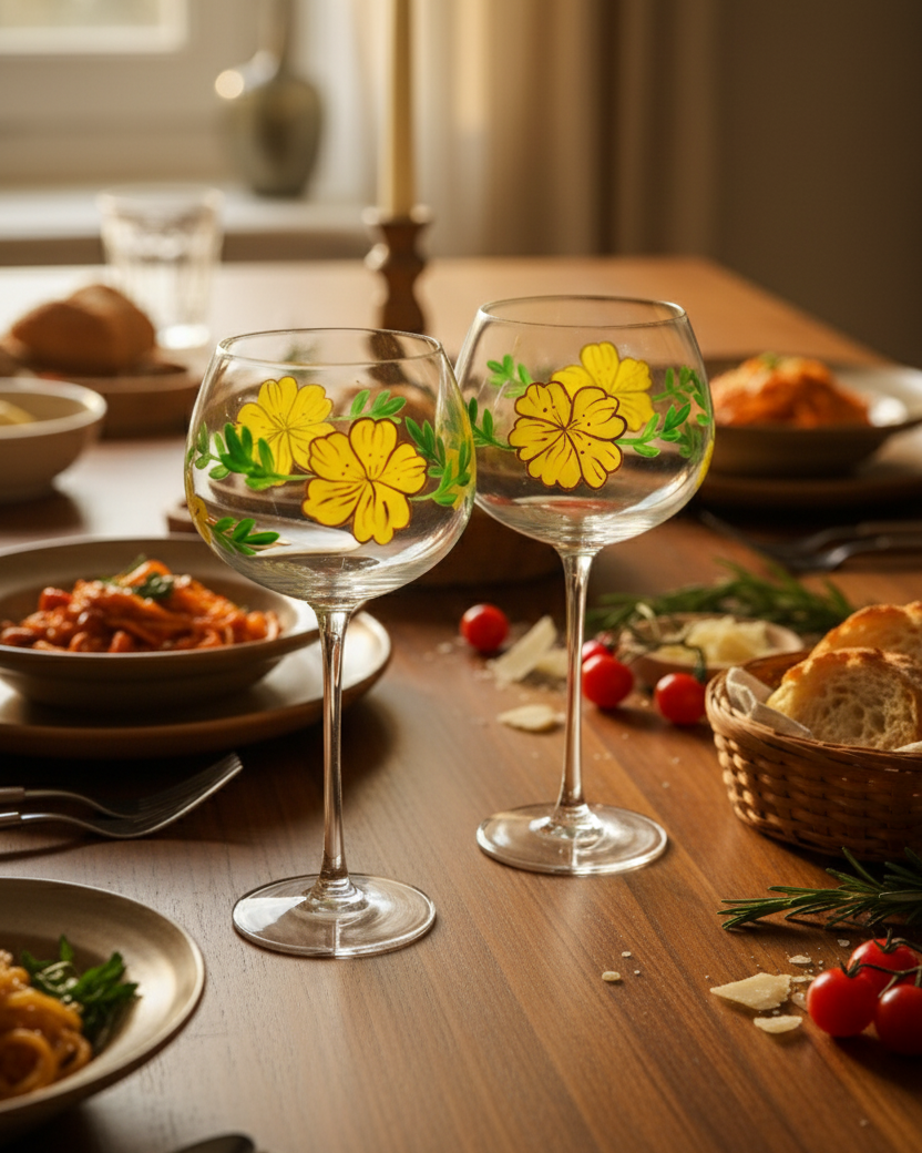 Yellow Blossom Wine Glass - Set Of 6 