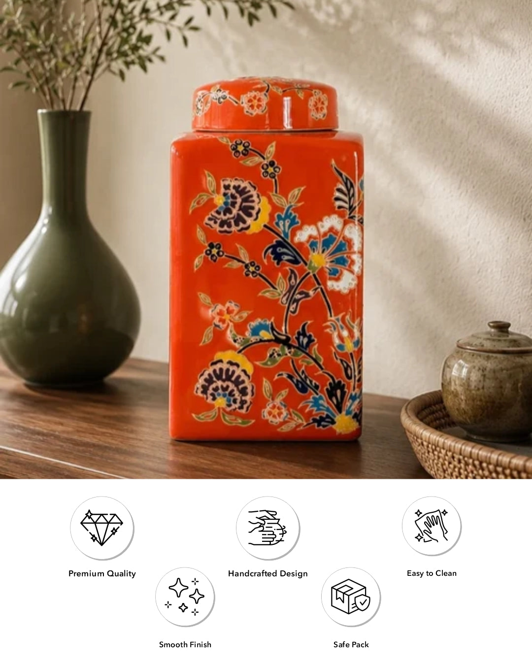 The Vermilion Bloom Square Ginger Jar 