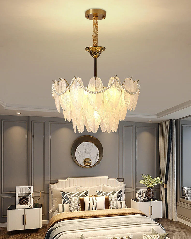 Crystal Feather Leaf With Pearl Chandelier - The Decor Kart 