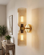 Dual Ribbed Glass Wall Light - Amber