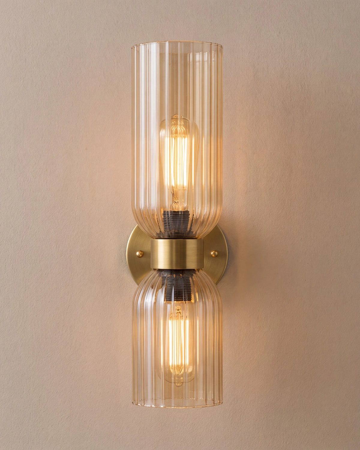 Dual Ribbed Glass Wall Light - Amber