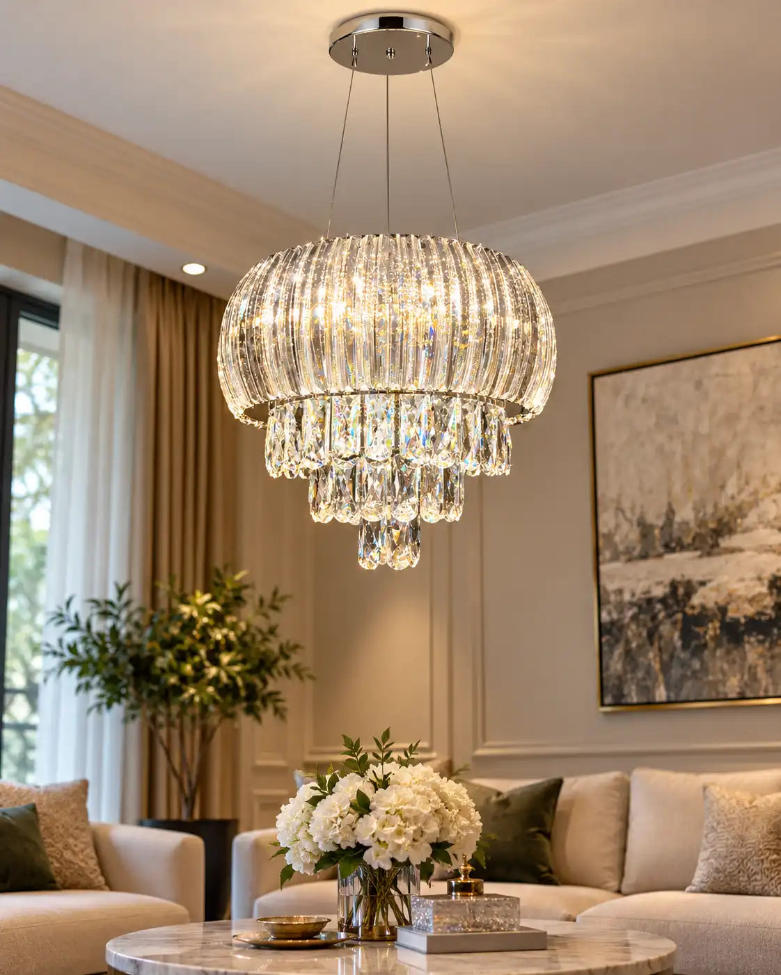 Crystalline Cascade Tiered Chandelier