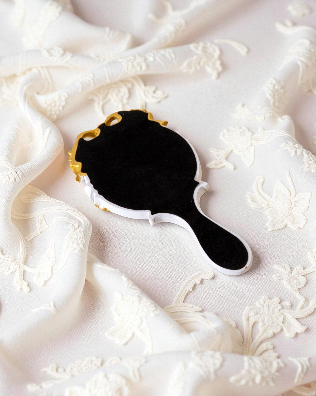 Vintage Aqua Floral Hand Mirror - White 