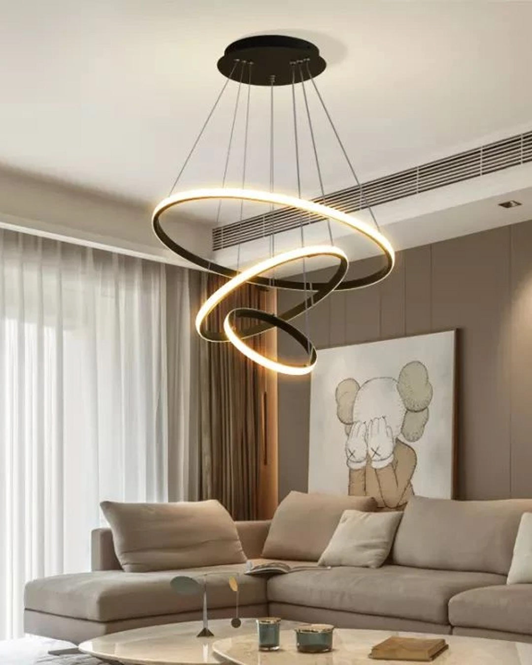 Modern Circular - 3 Tire LED Chandelier - Black - The Decor Kart 