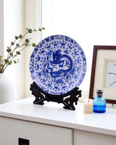 Imperial Blue Dragon Decorative Plate - 26 cm 