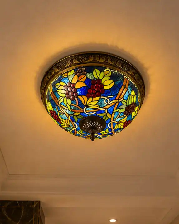 Sapphire Grape Flush Mount Tiffany Chandelier