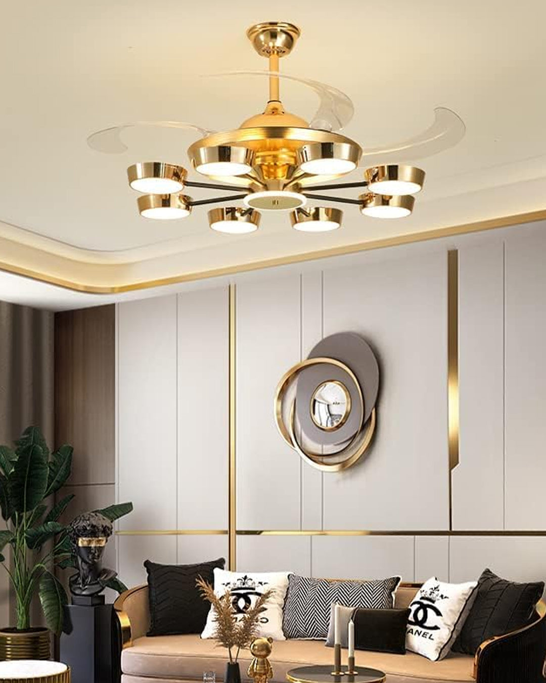 Majestic Gleam Retractable Ceiling Fan + Chandelier Light (with Remote Control) 