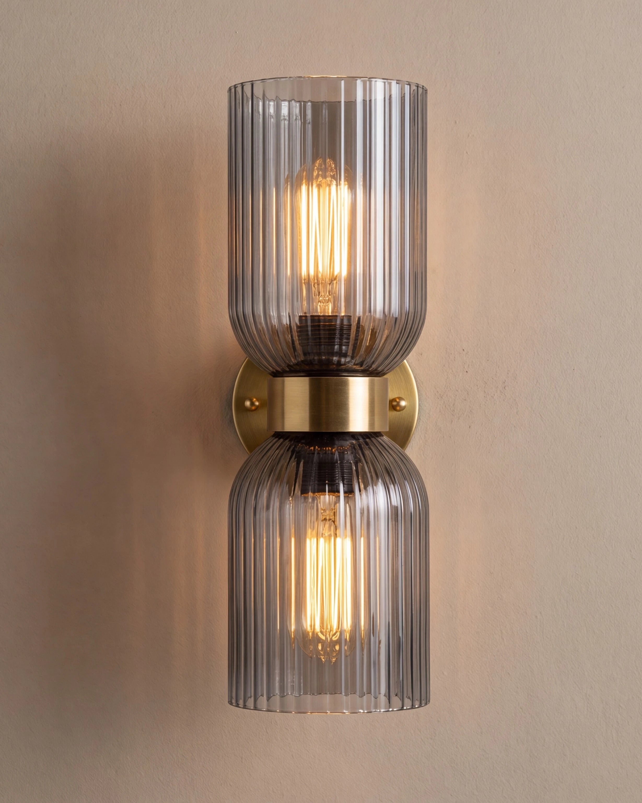 Dual Ribbed Glass Wall Light - Smoke