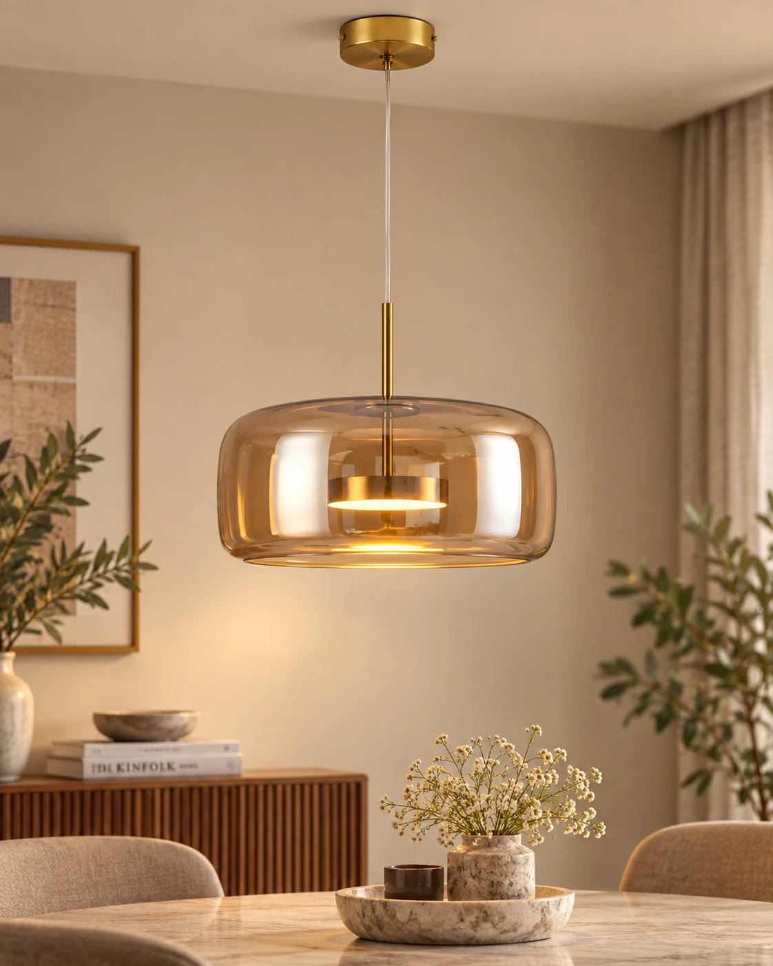 Amora Amber Glass Pendant Light