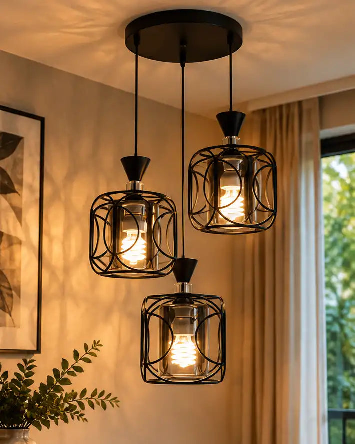 Vantrel Noir Cage Triple Pendant Light