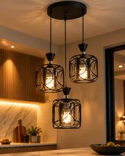 Vantrel Noir Cage Triple Pendant Light