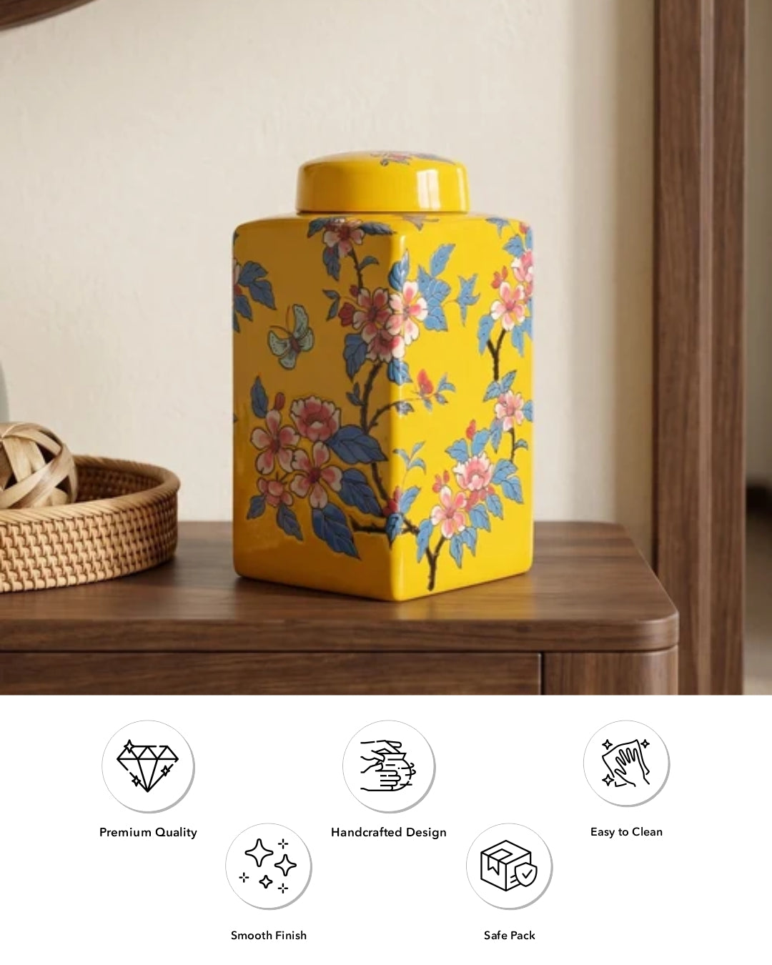 Saffron Bloom Chinoiserie Decorative Jar 
