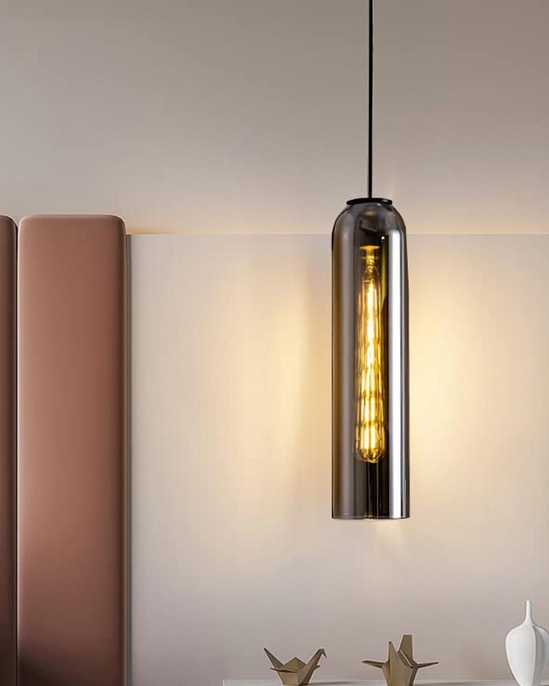 Cylinder Glass Pendant Light - Smoke 
