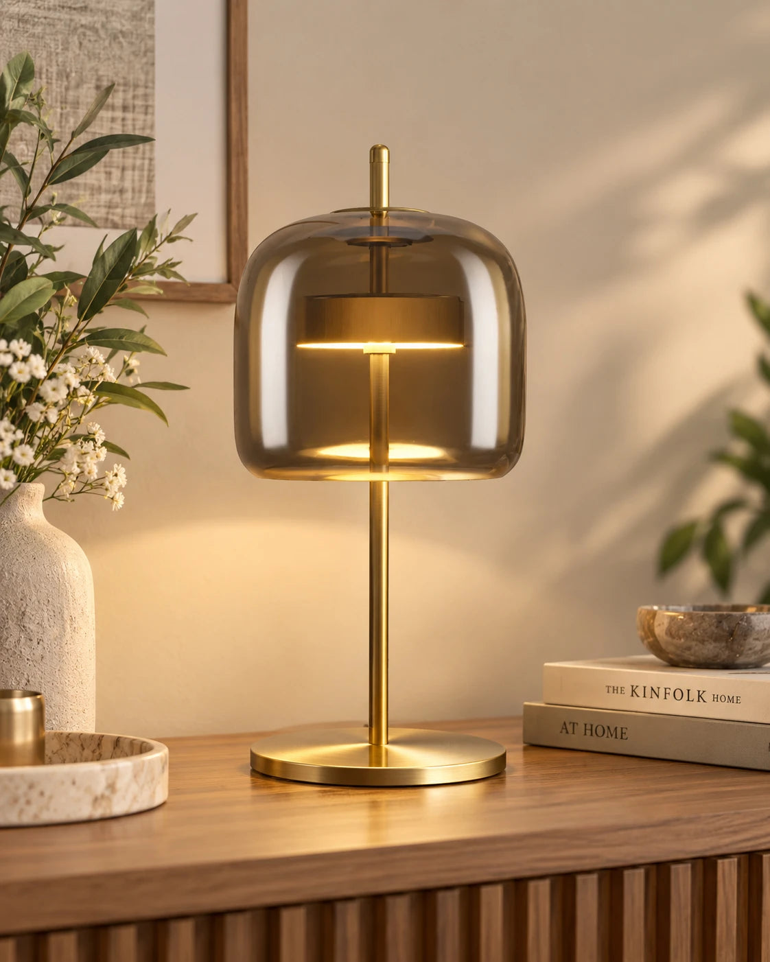 Aurelio Amber Glass Table Lamp