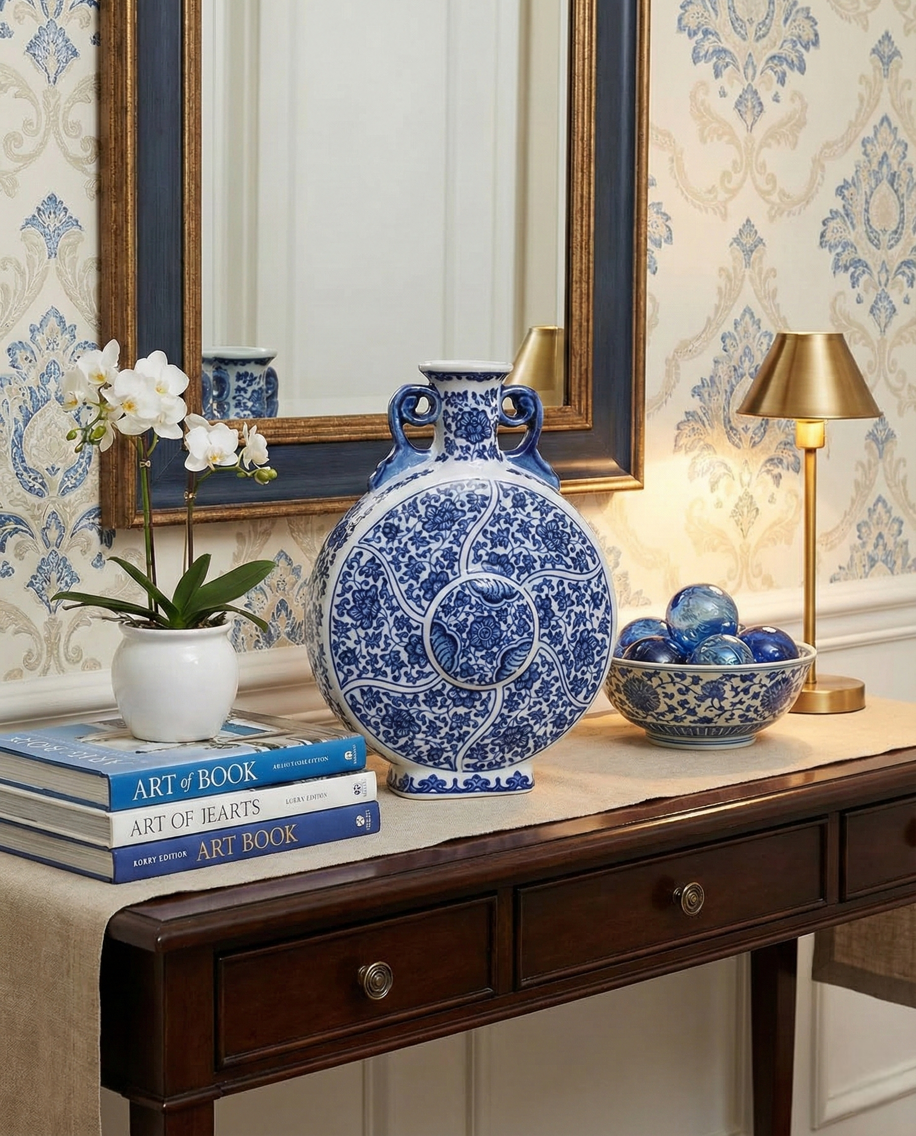 Blue and White Moon Vase 