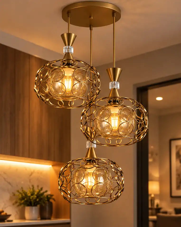 Orlissea Celestial Loop Triple Pendant Light - Gold