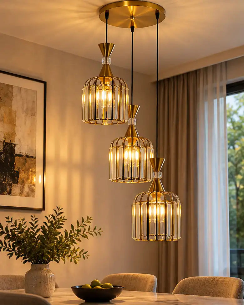 Celvoria Gilded Cage Triple Pendant Light