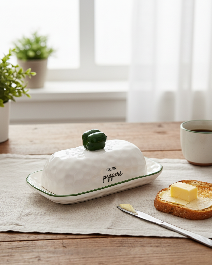 Countryside Delight Butter Dish - Green 