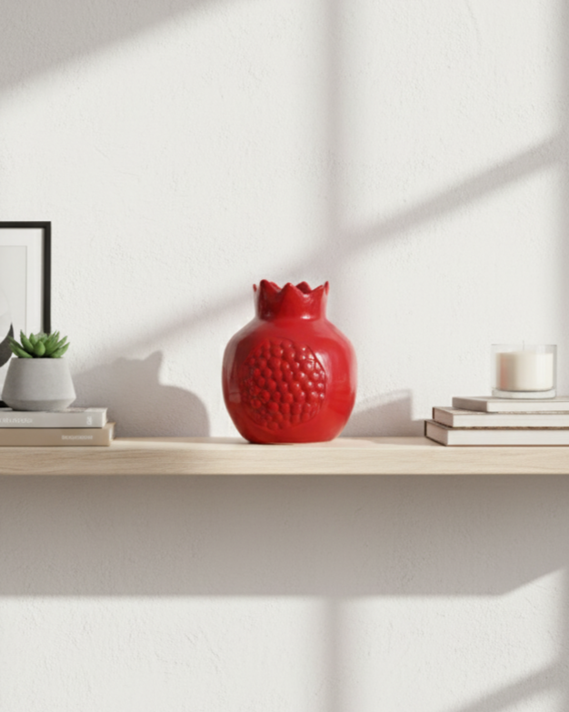 Crimson Pomegranate Ceramic Vase 