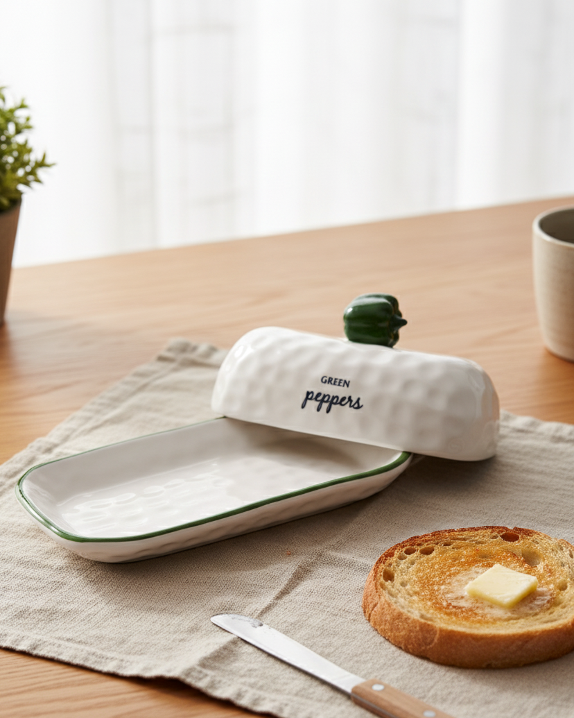 Countryside Delight Butter Dish - Green 