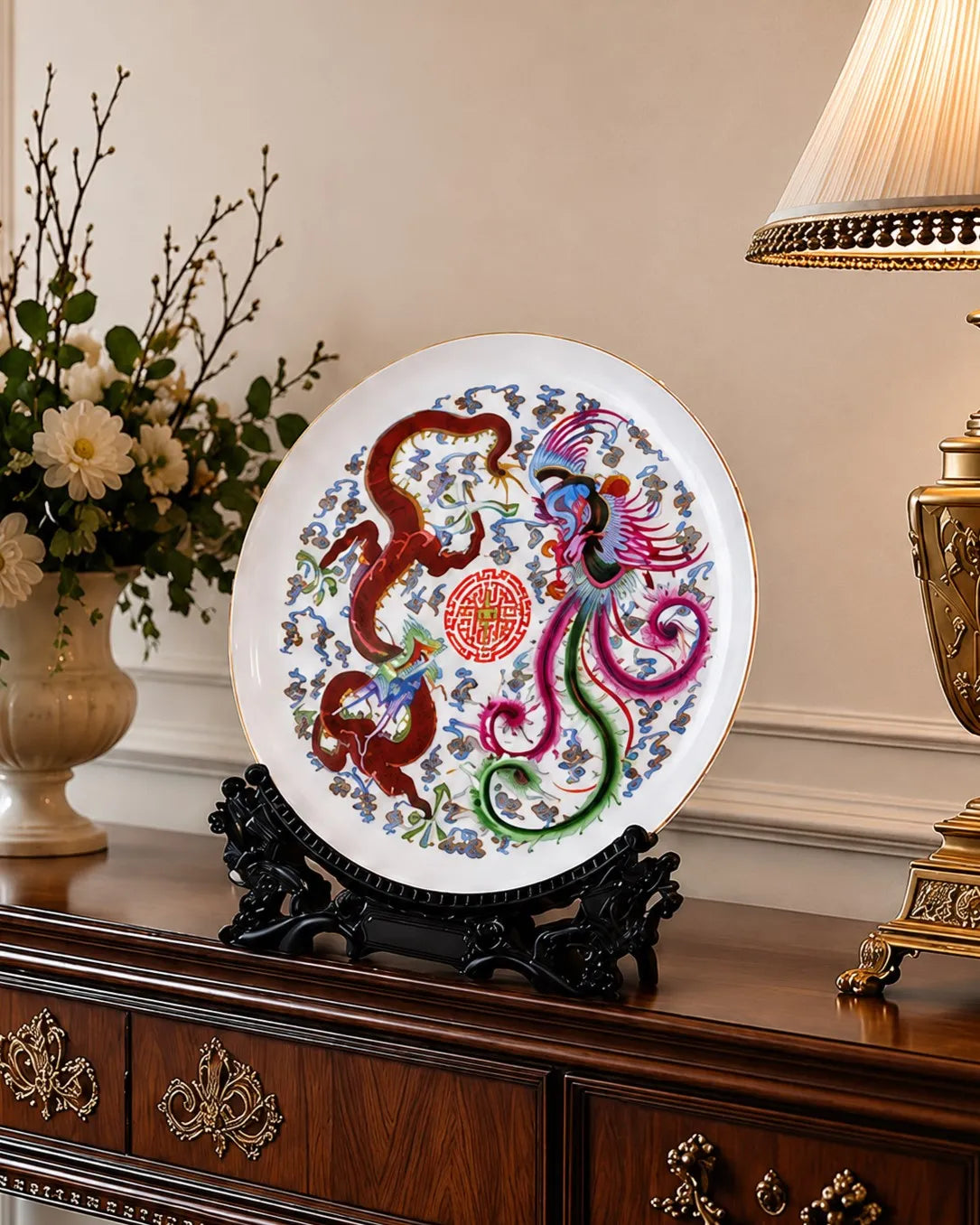 Dragon & Phoenix Harmony Decorative Plate - 41 cm 
