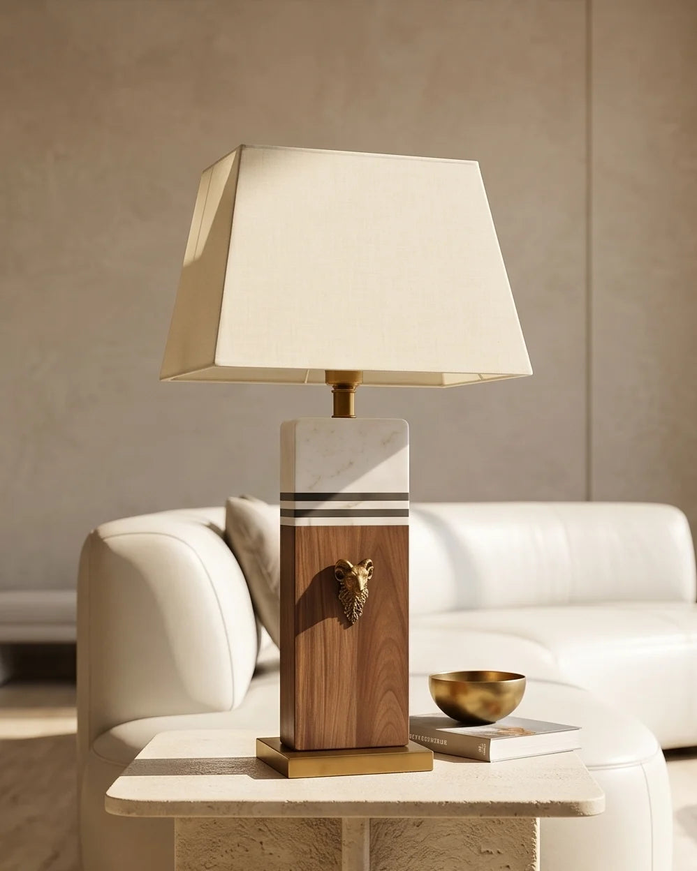 Marble And Wood Stripe Table Lamp 