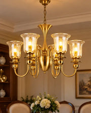 Colonial Bell Glass Shade Chandelier - 6 Light