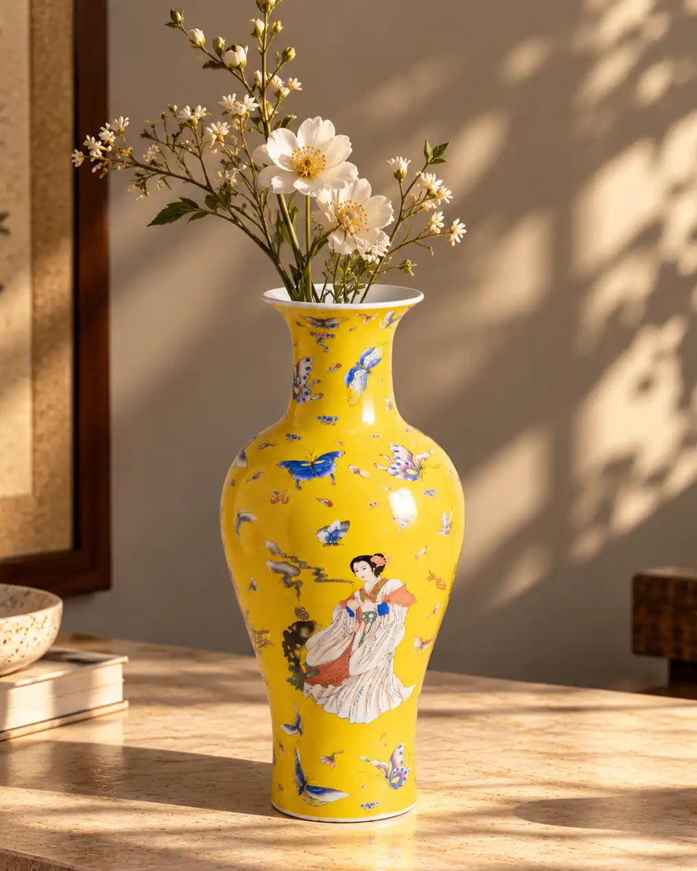 Golden Yellow Butterfly & Lady Vase