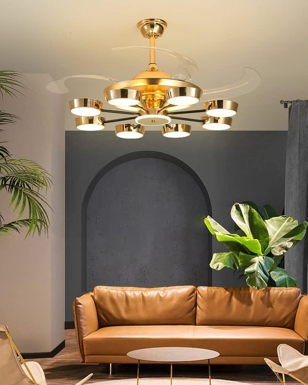 Majestic Gleam Retractable Ceiling Fan + Chandelier Light (with Remote Control) 