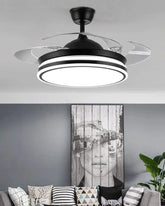 Matte Black Retractable Ceiling Fan + Chandelier Light (with Remote Control) 