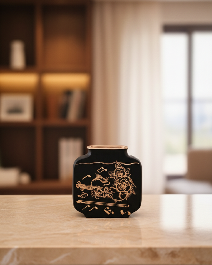 Melody Noir Vase & Decorative Plate - Set Of 3 