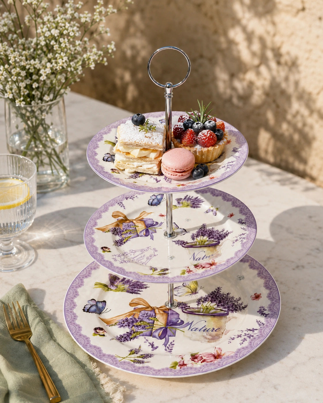 Lavender Floral 3-Tier Cake Stand 