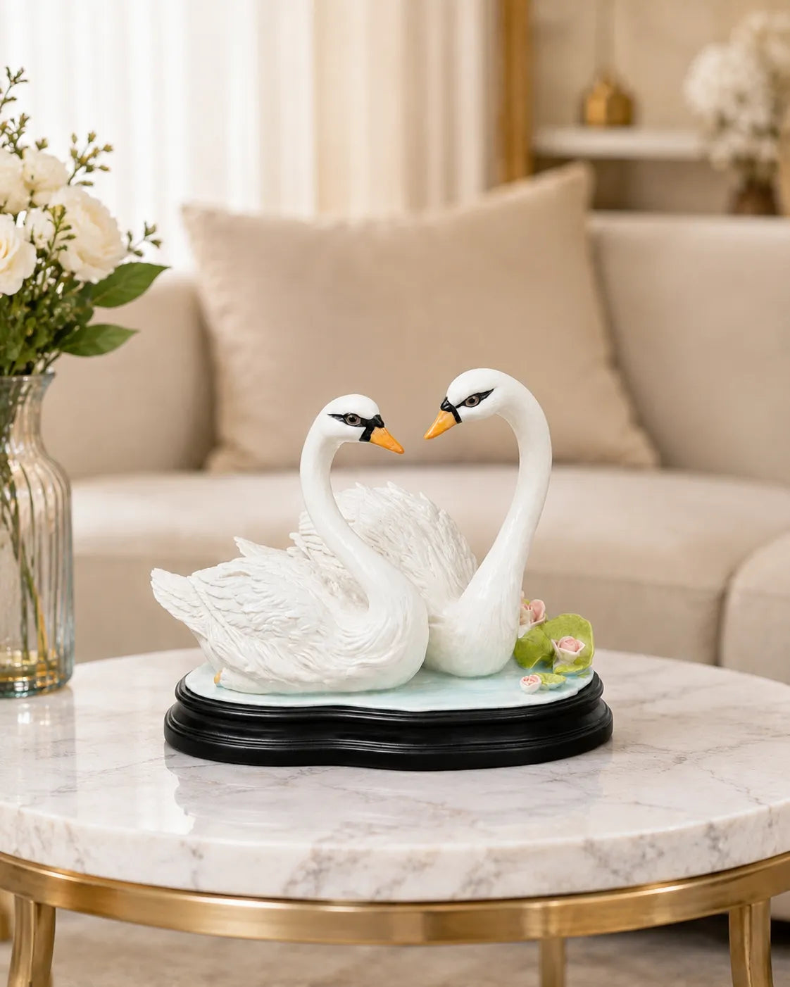 Swan Love Heart Decorative Figurine