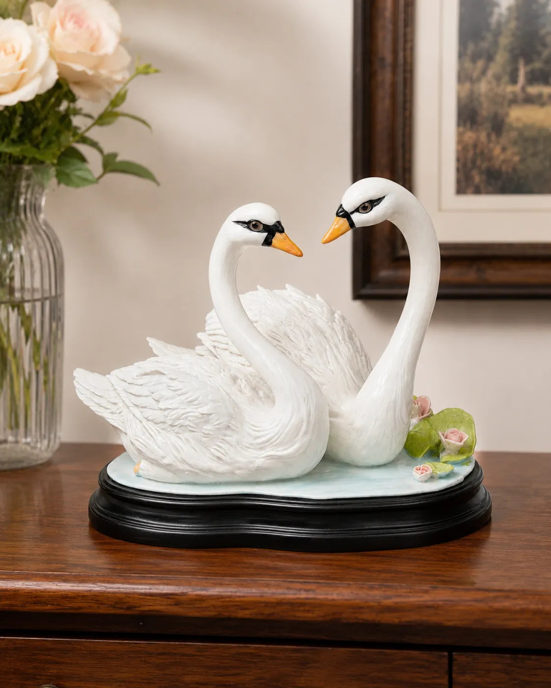 Swan Love Heart Decorative Figurine