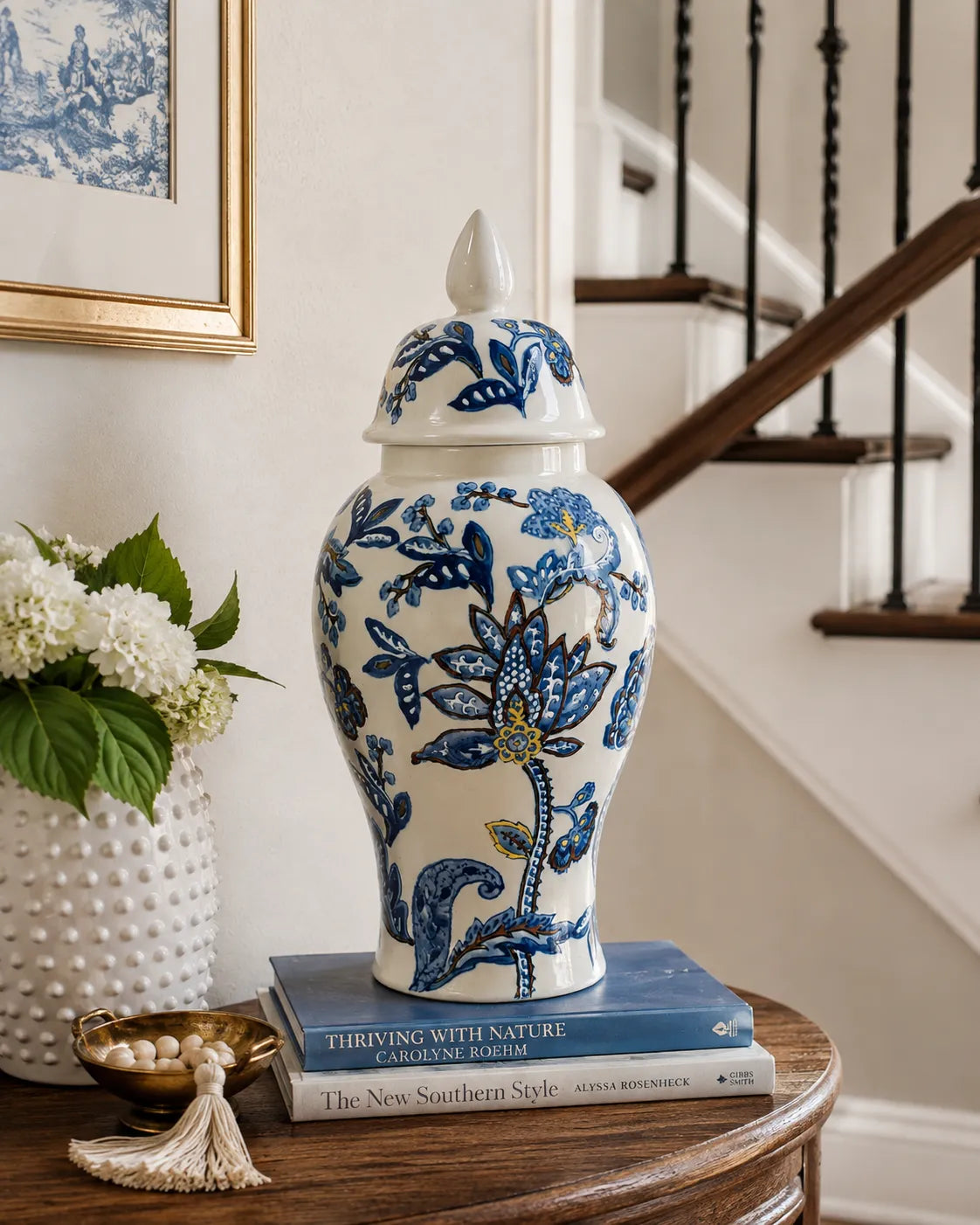 Ivory Floral Ceramic Temple Jar 