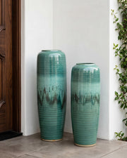 Deep Emerald Textured Floor Vase - Set Of 2