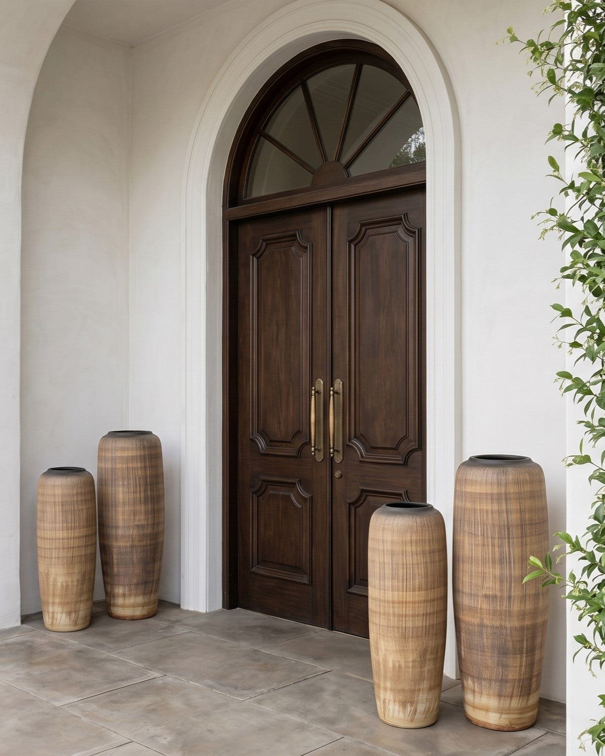 Walnut Wood Finish Floor Vase - Set Of 2