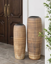 Walnut Wood Finish Floor Vase - Set Of 2