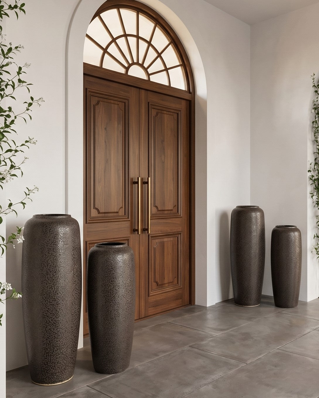 Charcoal Matte Textured Floor Vase - Set Of 2