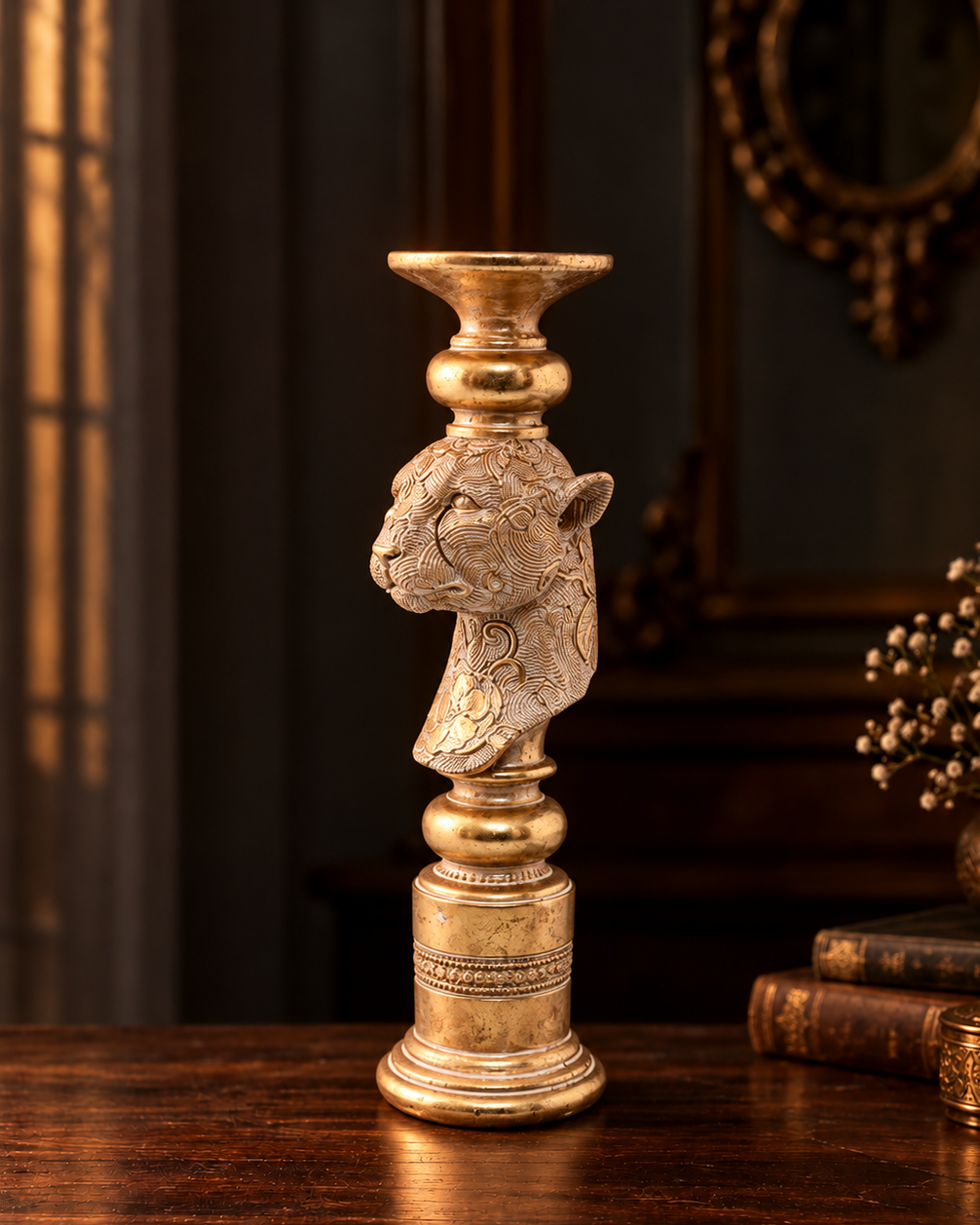 Golden Leopard Candle Stand